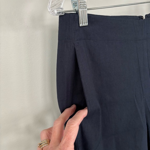 Vince Navy Blue Wide Leg Linen Blend Crop Pants Size 6 - Picture 4 of 7